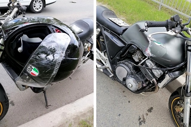 В Набережных Челнах влетевший в Mercedes байкер отделался ушибами