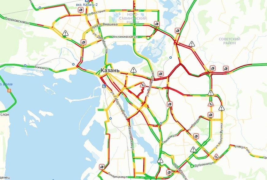 В Казани пробки снова достигли 10 баллов