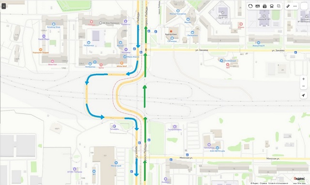 В Казани изменили схему движения транспорта по проспекту Победы