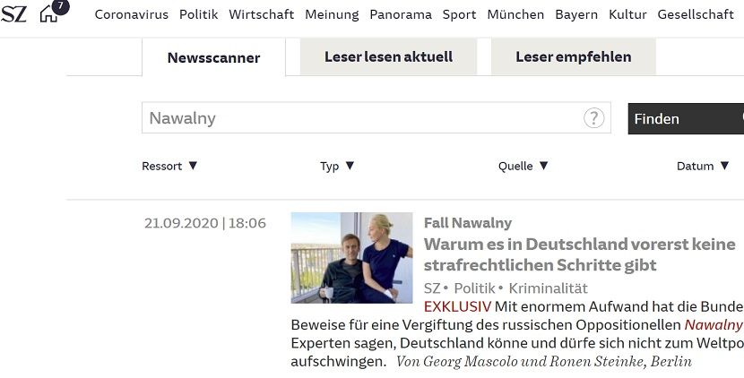 SZ: в Германии не смогли начать расследование по Навальному