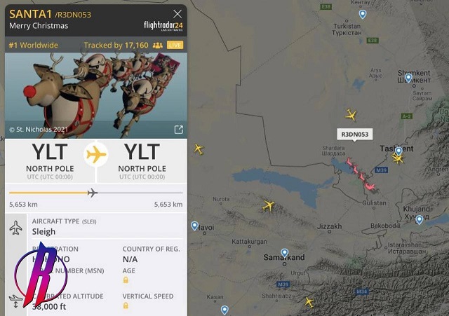 В небе над Узбекистаном замечена оленья упряжка Санты Клауса
