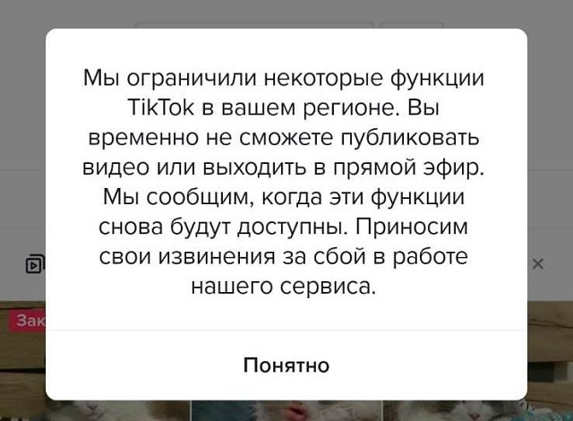 Китайская соцсеть TikTok ограничила работу в России