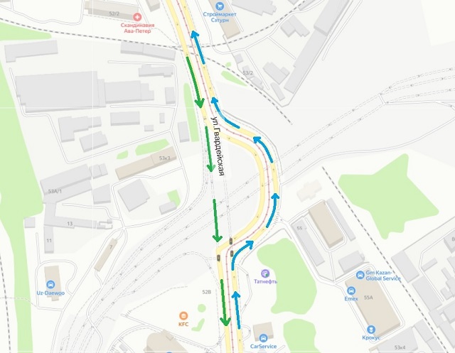 В Казани изменили схему движения транспорта по улице Гвардейская