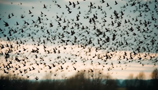 Мурмурацию сняли на видео в небе над Казанью