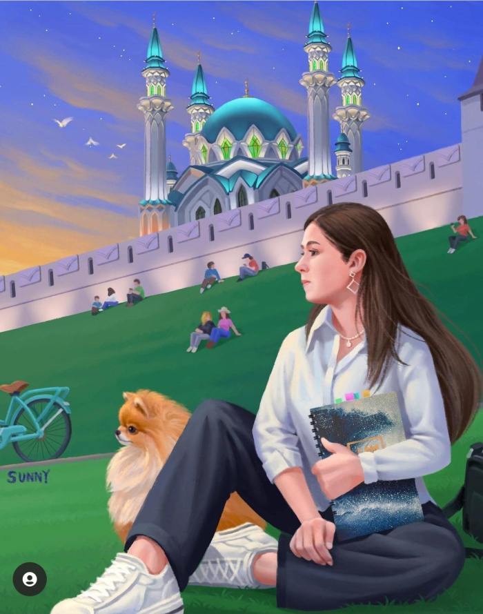 Художник изобразил Камилу Валиеву под Кул-Шарифом в Казани